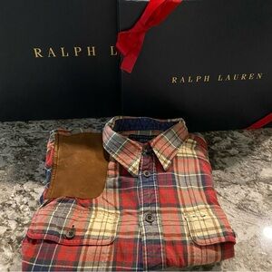 Polo Ralph Lauren Vintage   Plaid LS Shirts- GOAT sueded  patch on shoulder